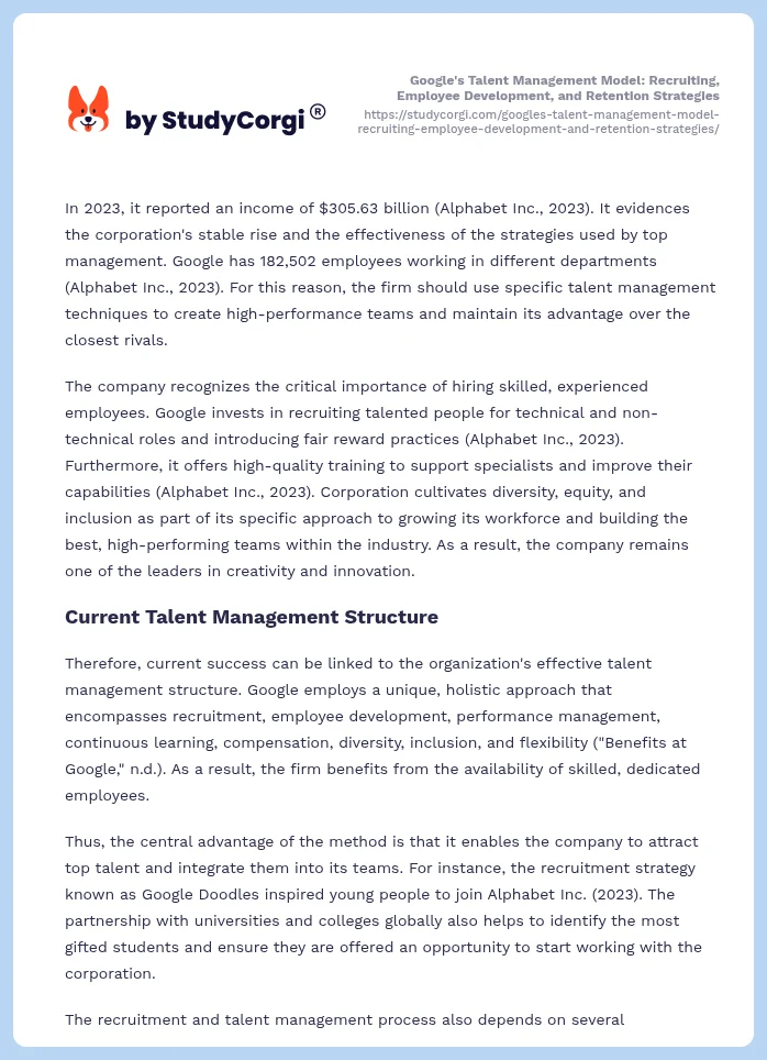 Google's Talent Management Model: Recruiting, Employee Development, and Retention Strategies. Page 2