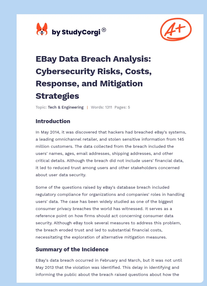 EBay Data Breach Analysis: Cybersecurity Risks, Costs, Response, and Mitigation Strategies. Page 1