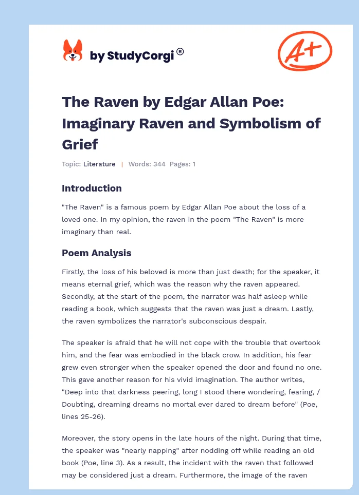 The Raven by Edgar Allan Poe: Imaginary Raven and Symbolism of Grief. Page 1