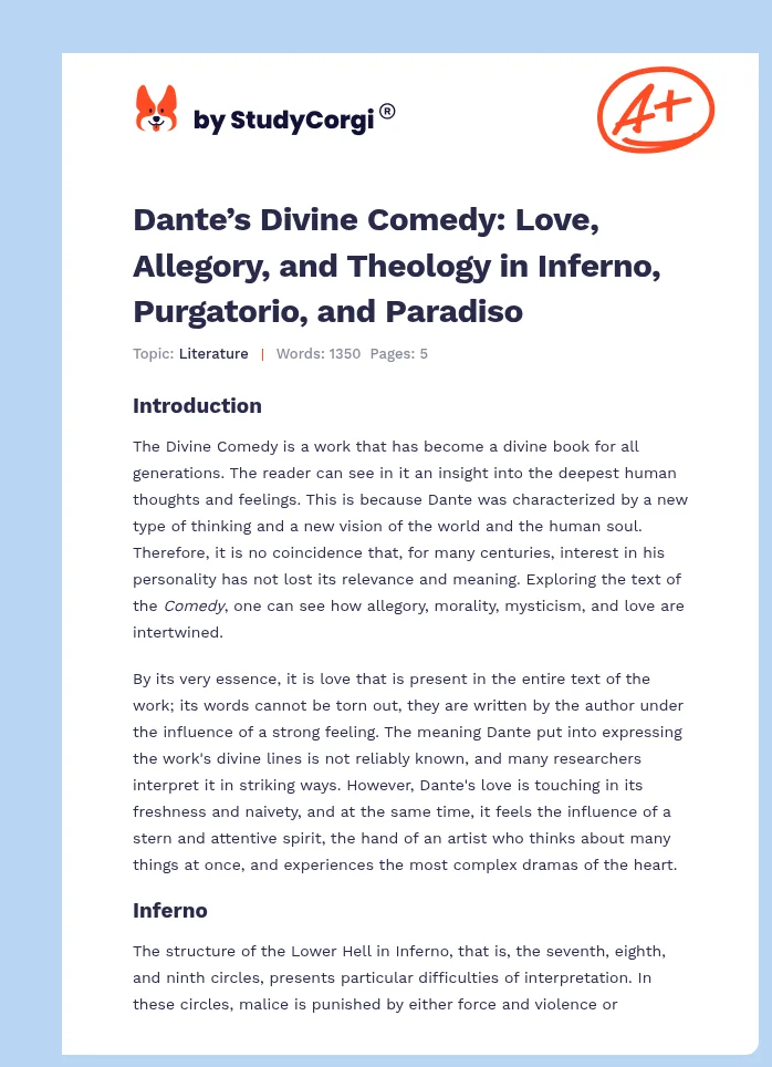Dante’s Divine Comedy: Love, Allegory, and Theology in Inferno, Purgatorio, and Paradiso. Page 1