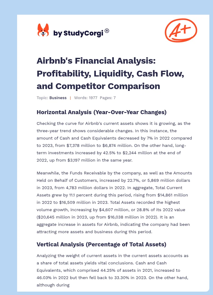 Airbnb's Financial Analysis: Profitability, Liquidity, Cash Flow, and Competitor Comparison. Page 1