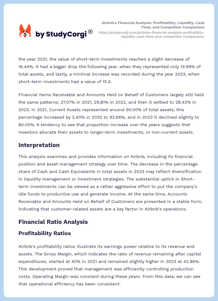 Airbnb's Financial Analysis: Profitability, Liquidity, Cash Flow, and Competitor Comparison. Page 2