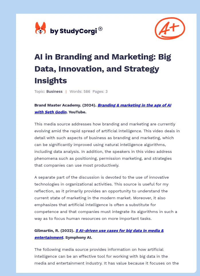AI in Branding and Marketing: Big Data, Innovation, and Strategy Insights. Page 1