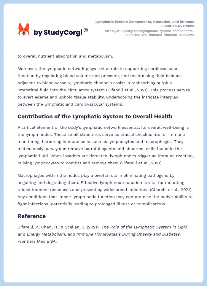 Lymphatic System Components, Operation, and Immune Function Overview. Page 2