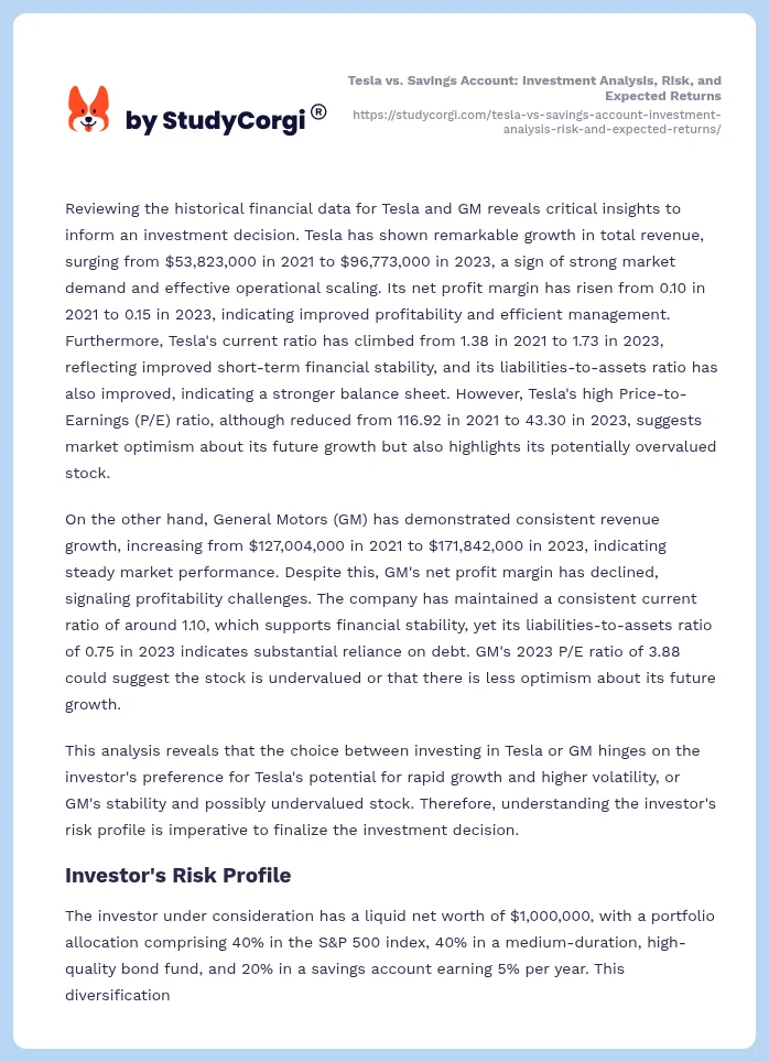 Tesla vs. Savings Account: Investment Analysis, Risk, and Expected Returns. Page 2