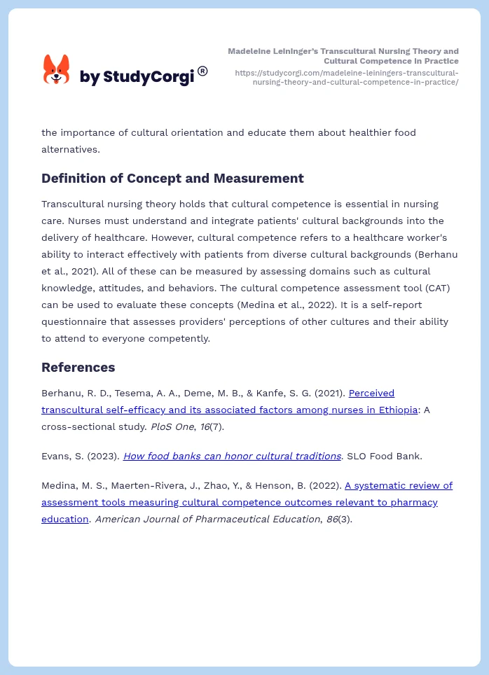 Madeleine Leininger’s Transcultural Nursing Theory and Cultural Competence in Practice. Page 2