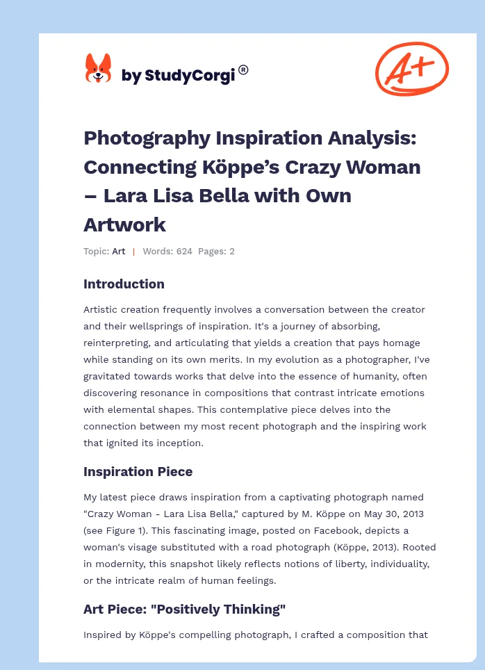 Photography Inspiration Analysis: Connecting Köppe’s Crazy Woman – Lara Lisa Bella with Own Artwork. Page 1