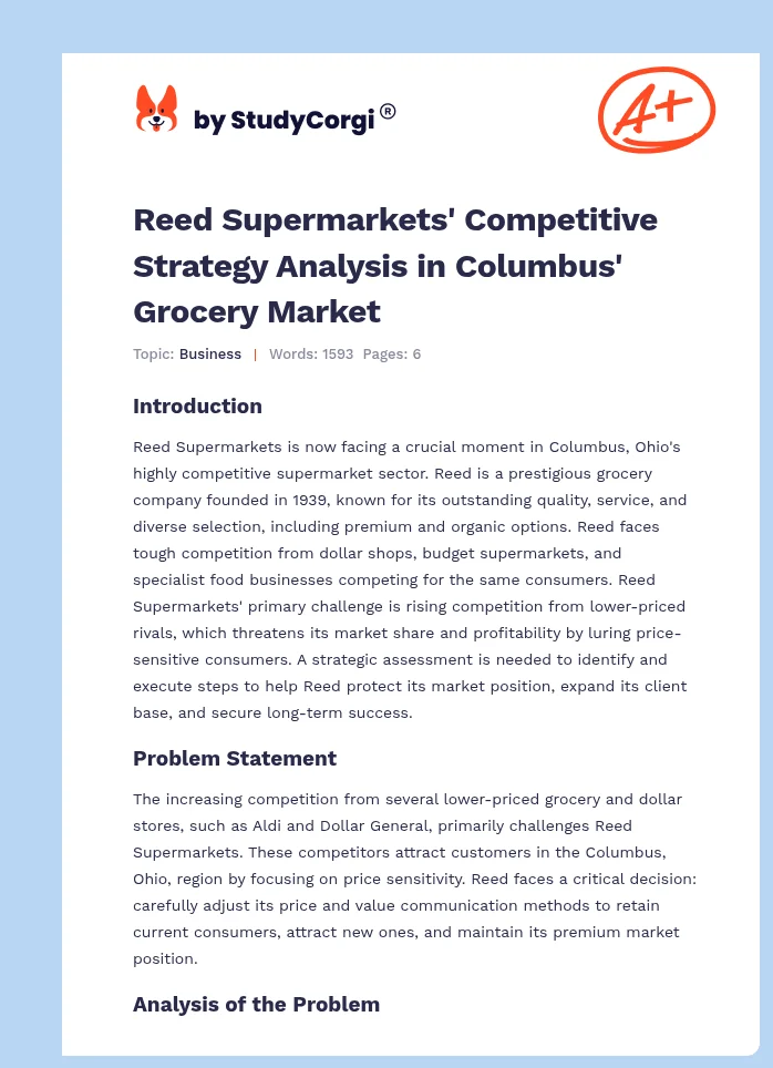 Reed Supermarkets' Competitive Strategy Analysis in Columbus' Grocery Market. Page 1