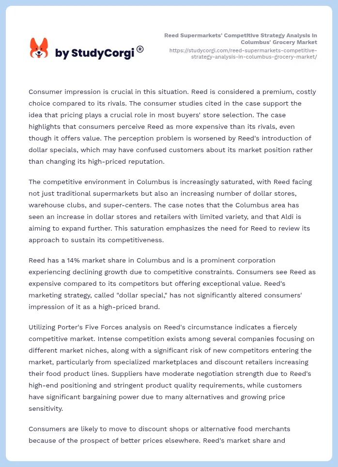 Reed Supermarkets' Competitive Strategy Analysis in Columbus' Grocery Market. Page 2