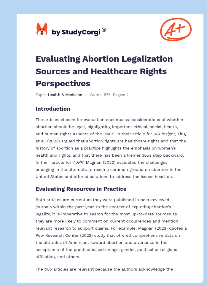 Evaluating Abortion Legalization Sources and Healthcare Rights Perspectives. Page 1