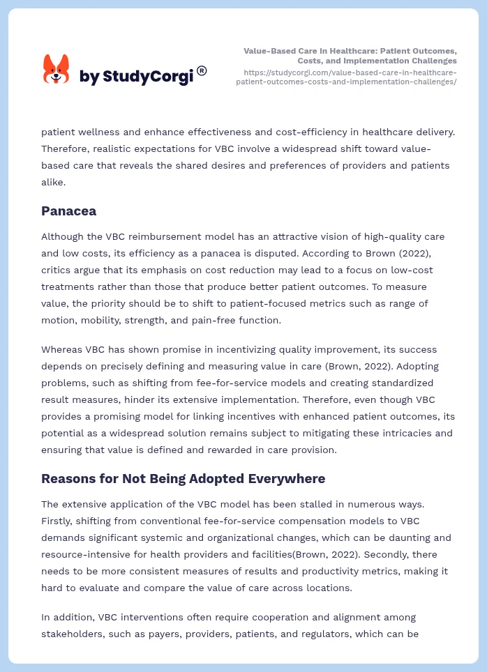 Value-Based Care in Healthcare: Patient Outcomes, Costs, and Implementation Challenges. Page 2