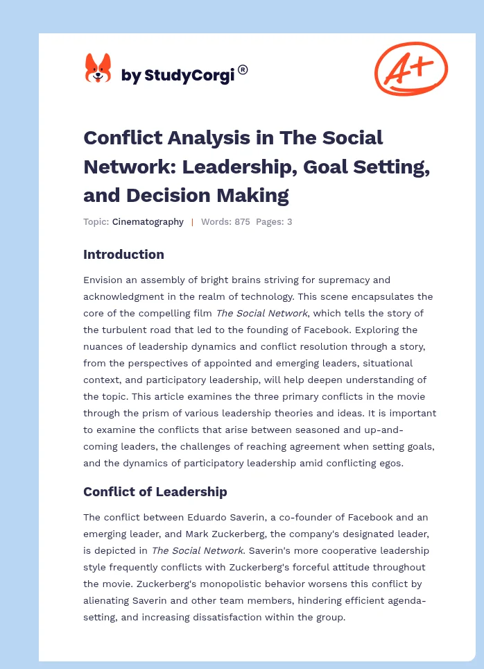 Conflict Analysis in The Social Network: Leadership, Goal Setting, and Decision Making. Page 1