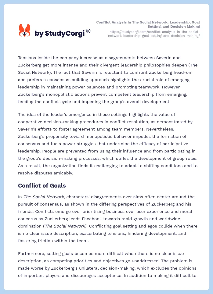 Conflict Analysis in The Social Network: Leadership, Goal Setting, and Decision Making. Page 2