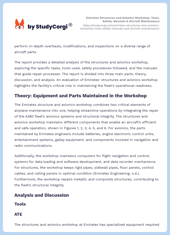 Emirates Structures and Avionics Workshop: Tools, Safety, Manuals & Aircraft Maintenance. Page 2