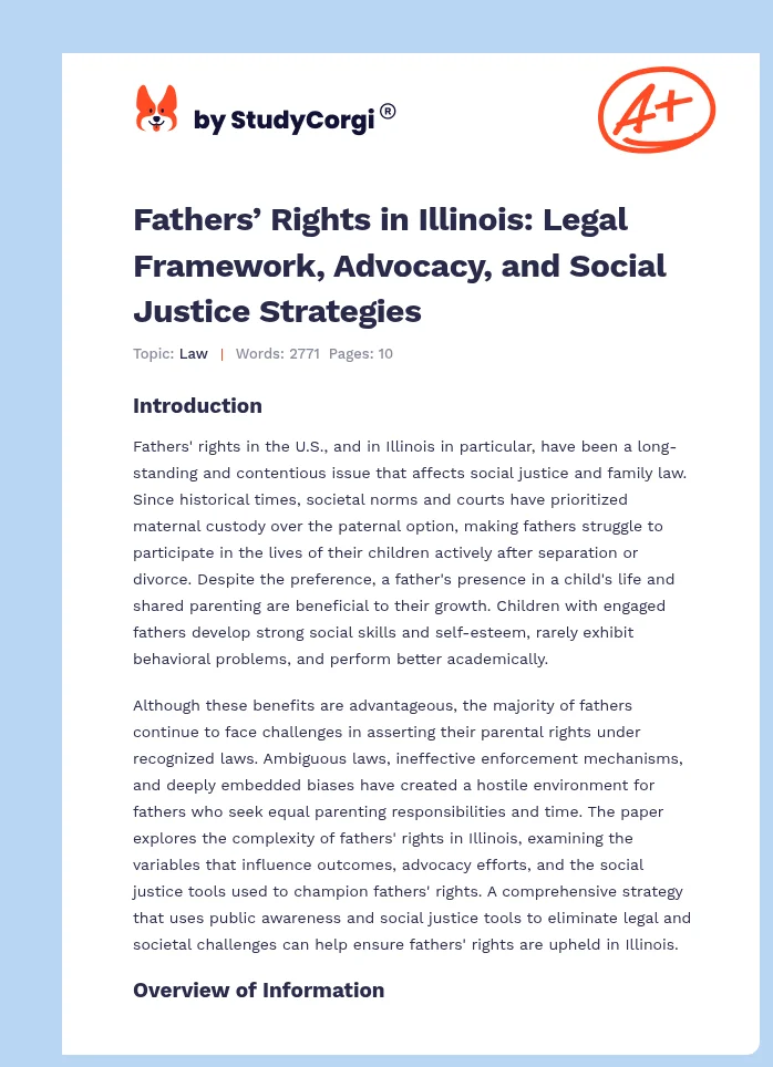 Fathers’ Rights in Illinois: Legal Framework, Advocacy, and Social Justice Strategies. Page 1