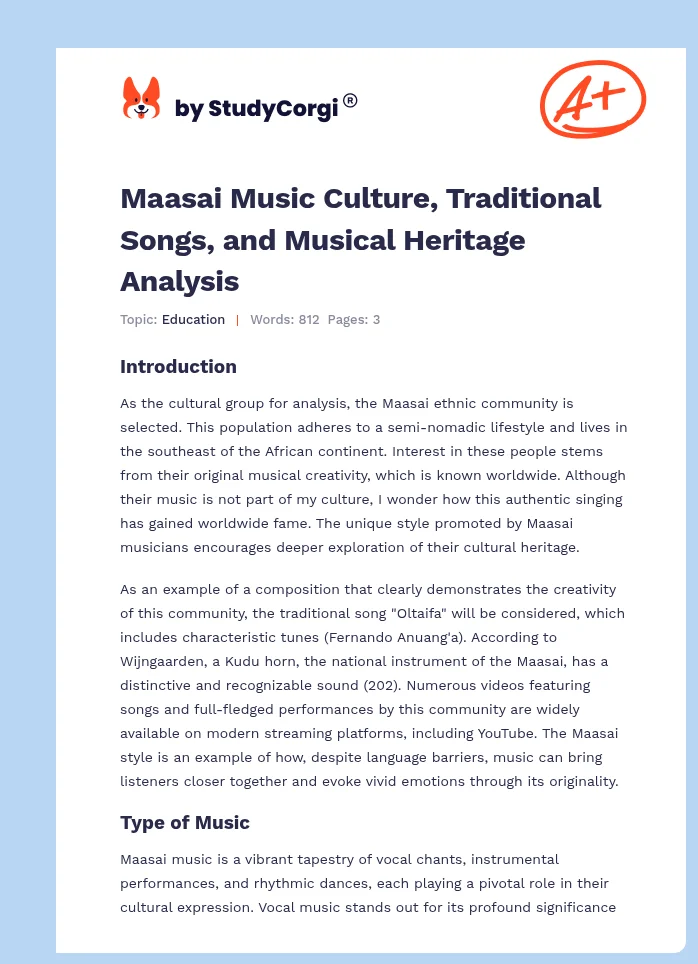 Maasai Music Culture, Traditional Songs, and Musical Heritage Analysis. Page 1