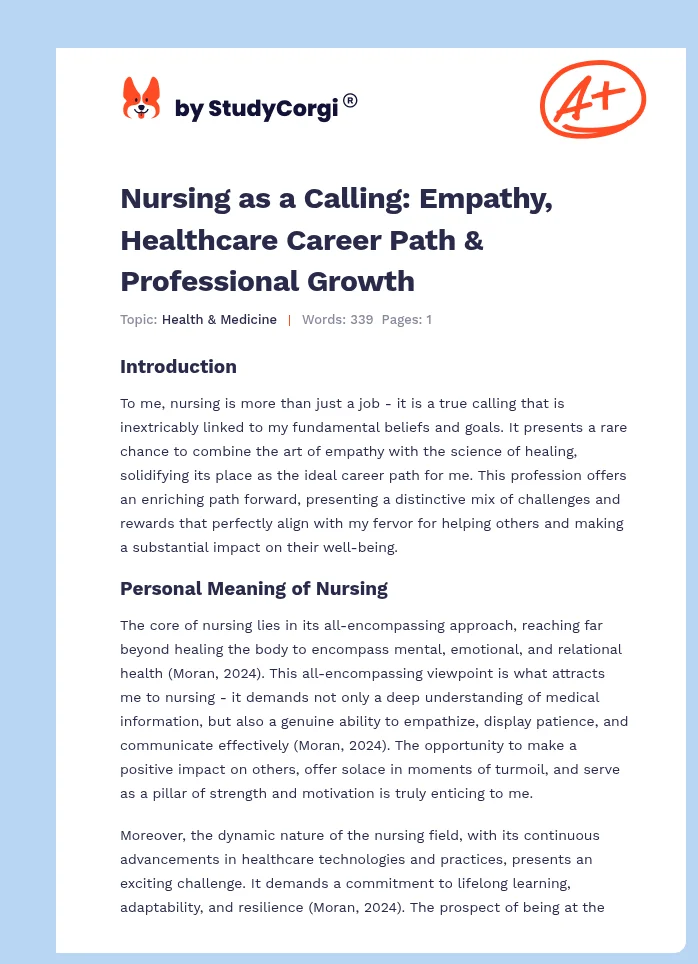 Nursing as a Calling: Empathy, Healthcare Career Path & Professional Growth. Page 1