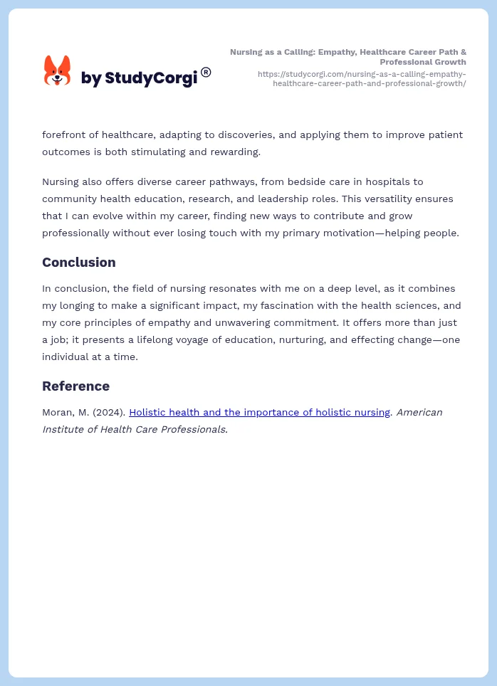 Nursing as a Calling: Empathy, Healthcare Career Path & Professional Growth. Page 2