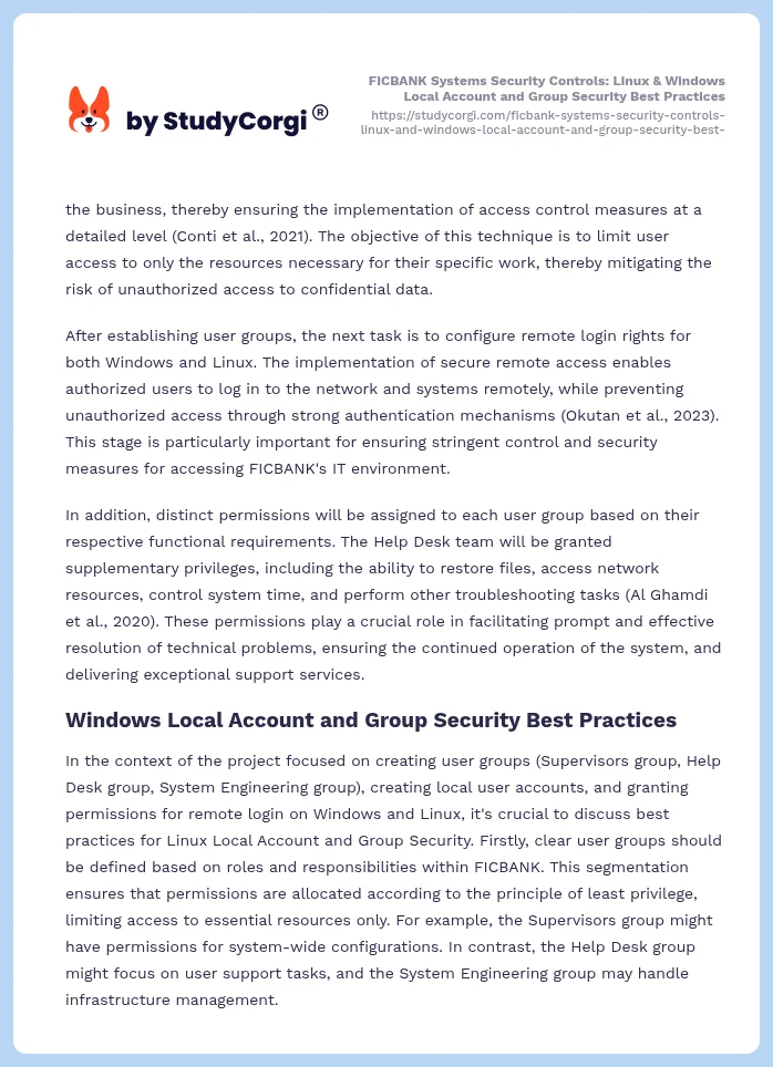 FICBANK Systems Security Controls: Linux & Windows Local Account and Group Security Best Practices. Page 2