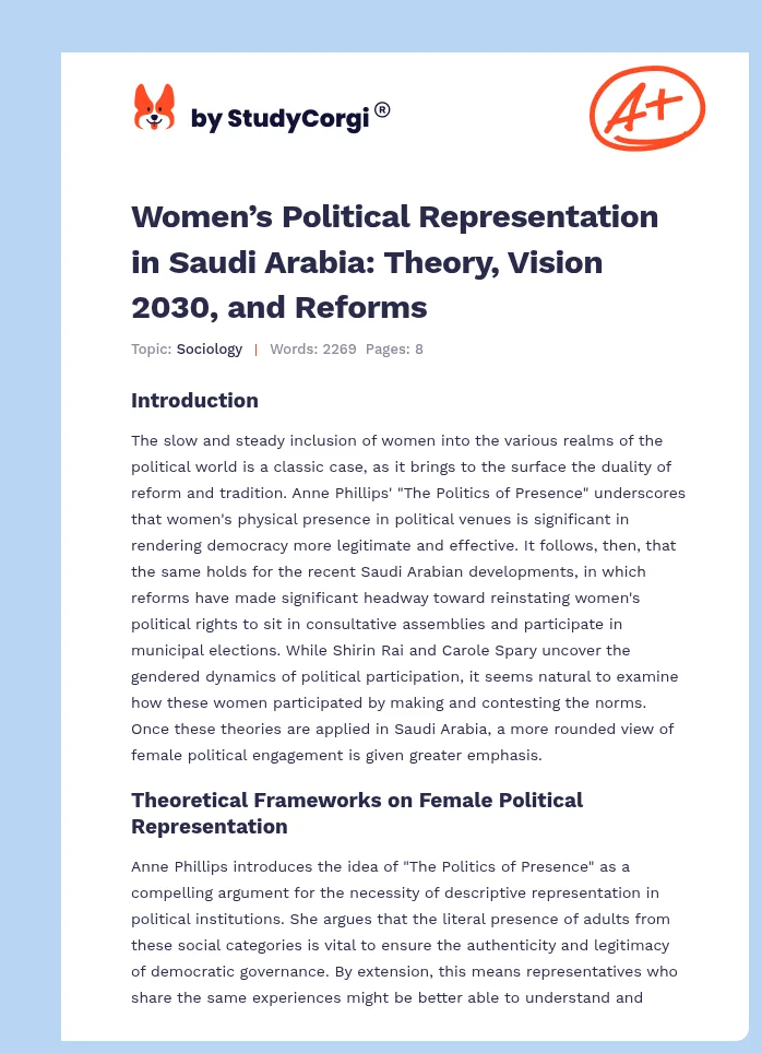 Women’s Political Representation in Saudi Arabia: Theory, Vision 2030, and Reforms. Page 1