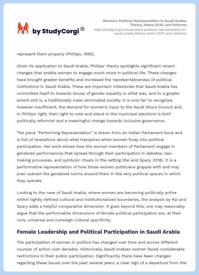 Women’s Political Representation in Saudi Arabia: Theory, Vision 2030, and Reforms. Page 2