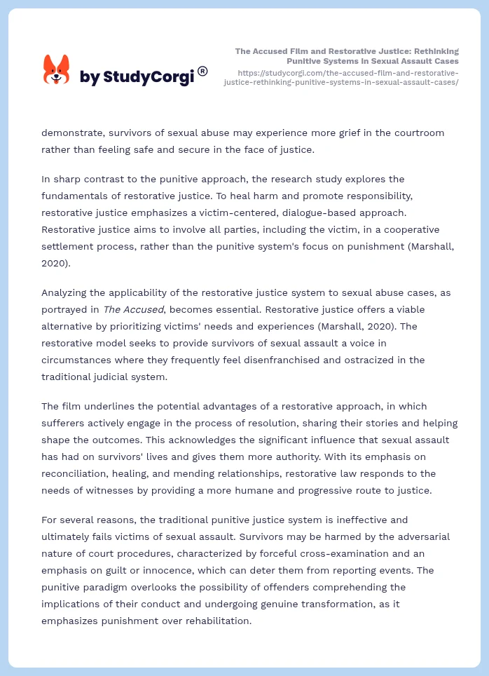 The Accused Film and Restorative Justice: Rethinking Punitive Systems in Sexual Assault Cases. Page 2