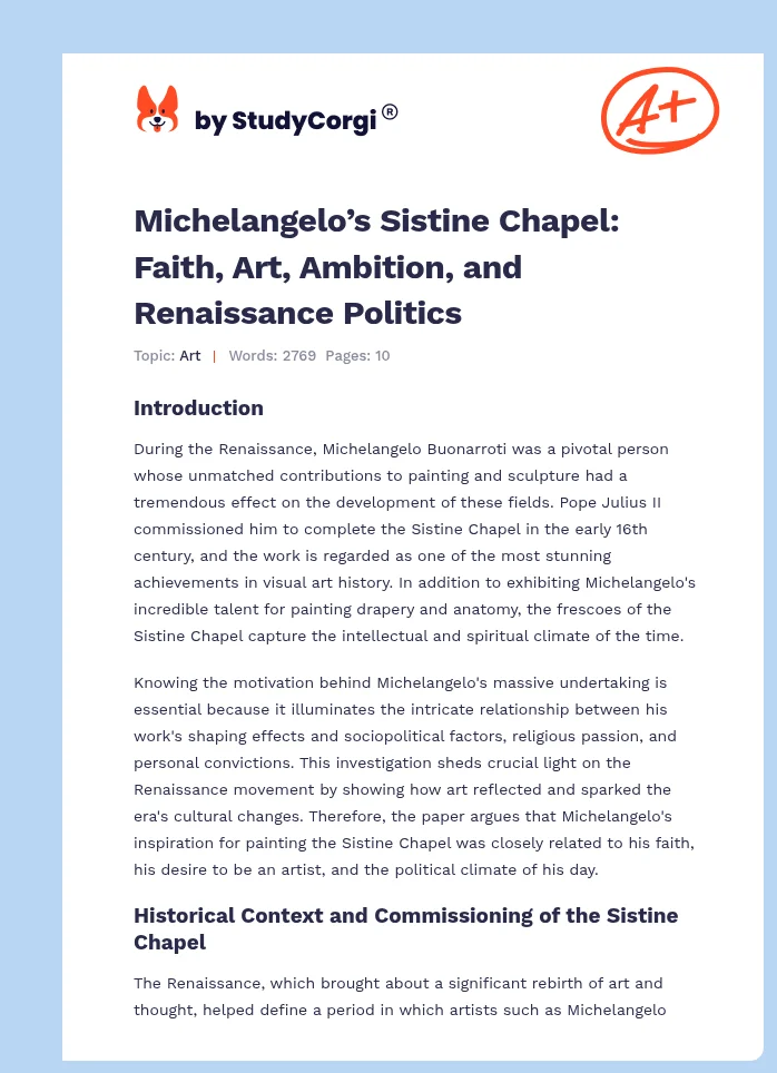 Michelangelo’s Sistine Chapel: Faith, Art, Ambition, and Renaissance Politics. Page 1