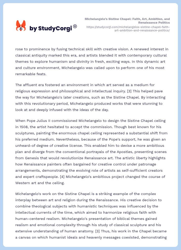 Michelangelo’s Sistine Chapel: Faith, Art, Ambition, and Renaissance Politics. Page 2