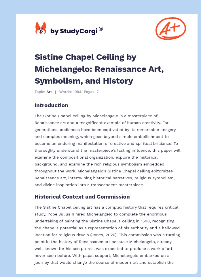 Sistine Chapel Ceiling by Michelangelo: Renaissance Art, Symbolism, and History. Page 1