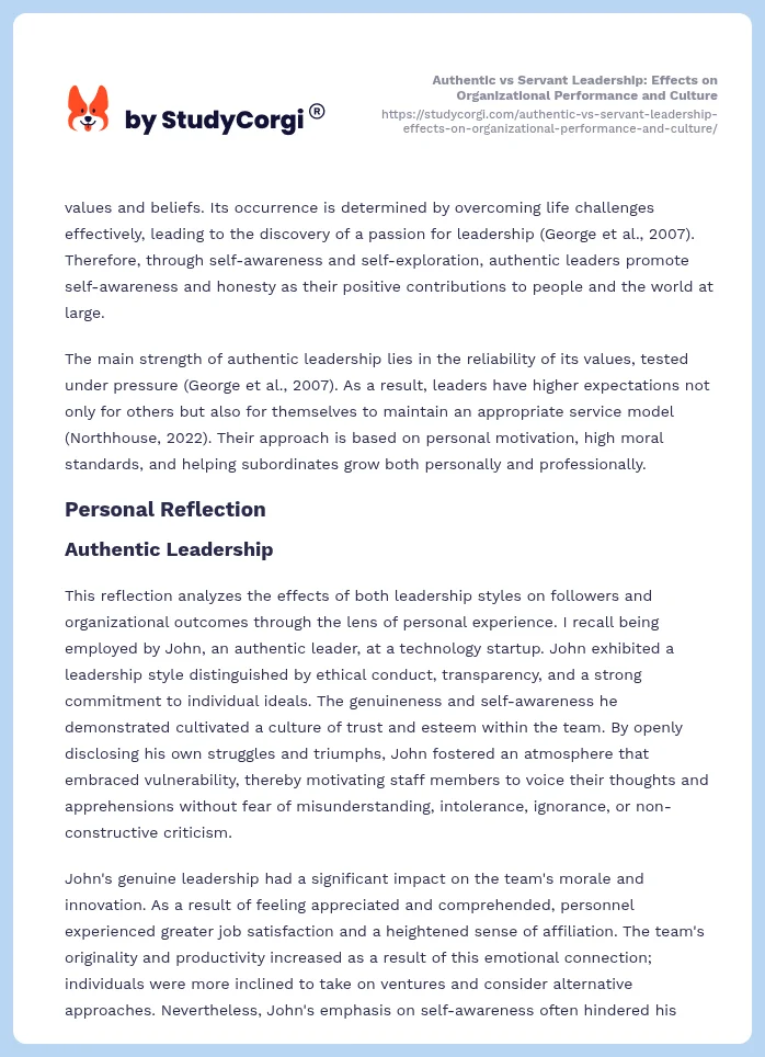 Authentic vs Servant Leadership: Effects on Organizational Performance and Culture. Page 2