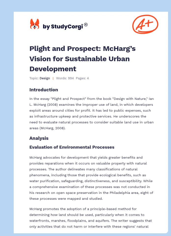 Plight and Prospect: McHarg’s Vision for Sustainable Urban Development. Page 1