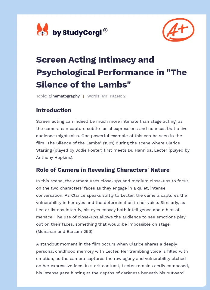 Screen Acting Intimacy and Psychological Performance in "The Silence of the Lambs". Page 1