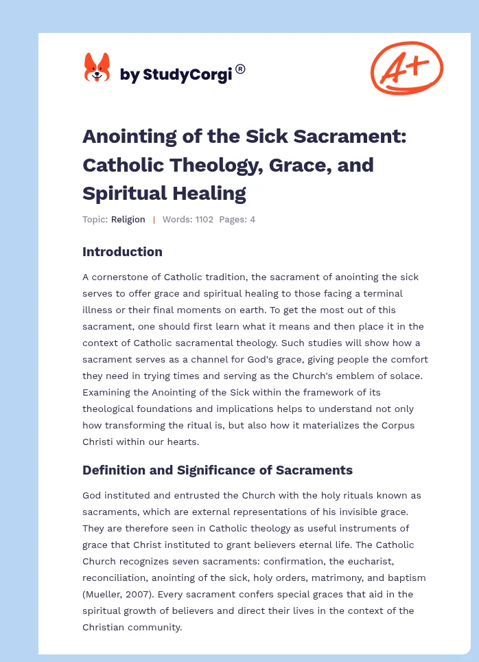 Anointing of the Sick Sacrament: Catholic Theology, Grace, and Spiritual Healing. Page 1