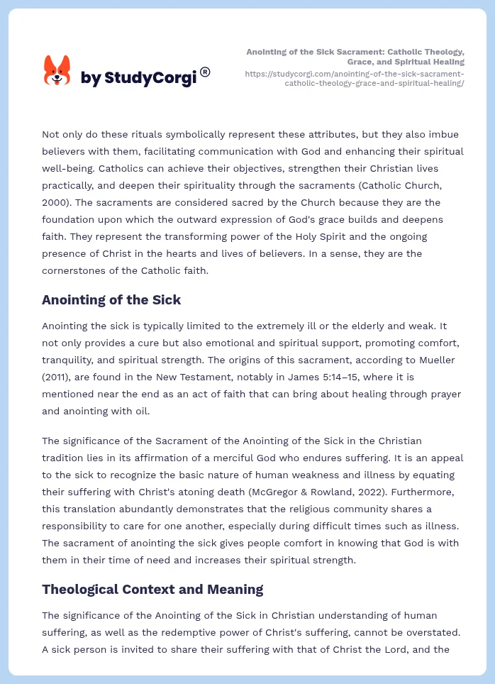 Anointing of the Sick Sacrament: Catholic Theology, Grace, and Spiritual Healing. Page 2