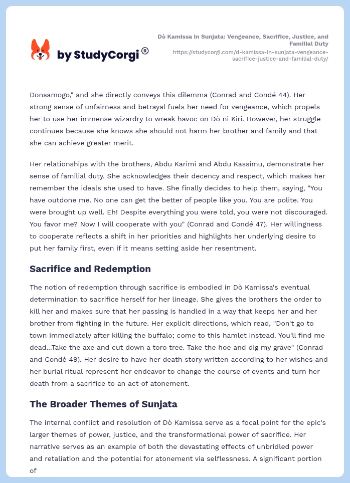 Dò Kamissa in Sunjata: Vengeance, Sacrifice, Justice, and Familial Duty. Page 2
