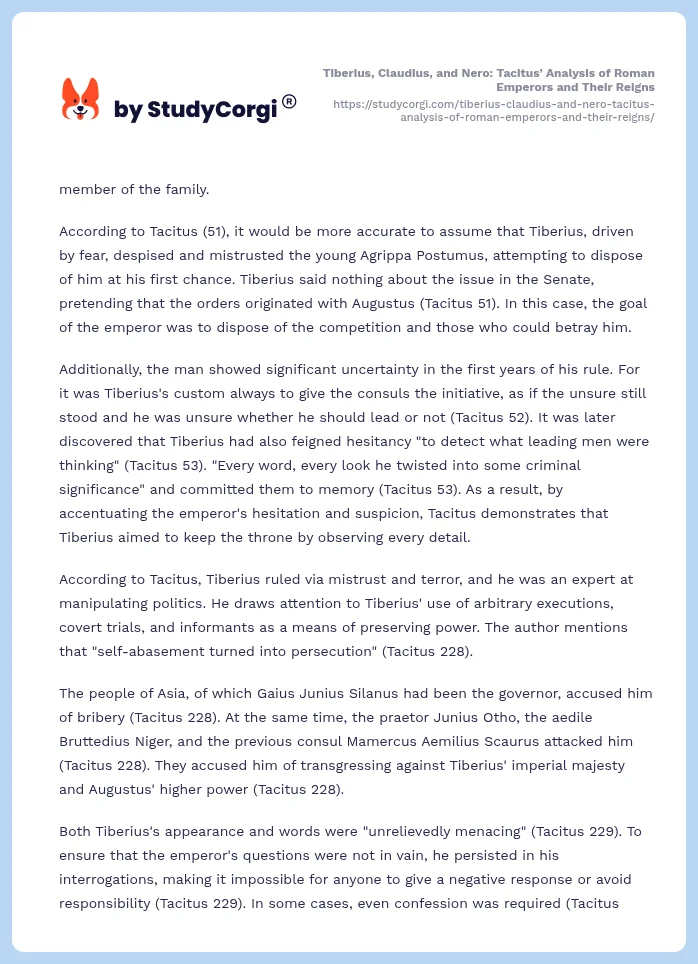Tiberius, Claudius, and Nero: Tacitus’ Analysis of Roman Emperors and Their Reigns. Page 2