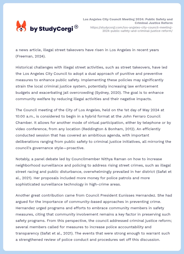 Los Angeles City Council Meeting 2024: Public Safety and Criminal Justice Reform. Page 2