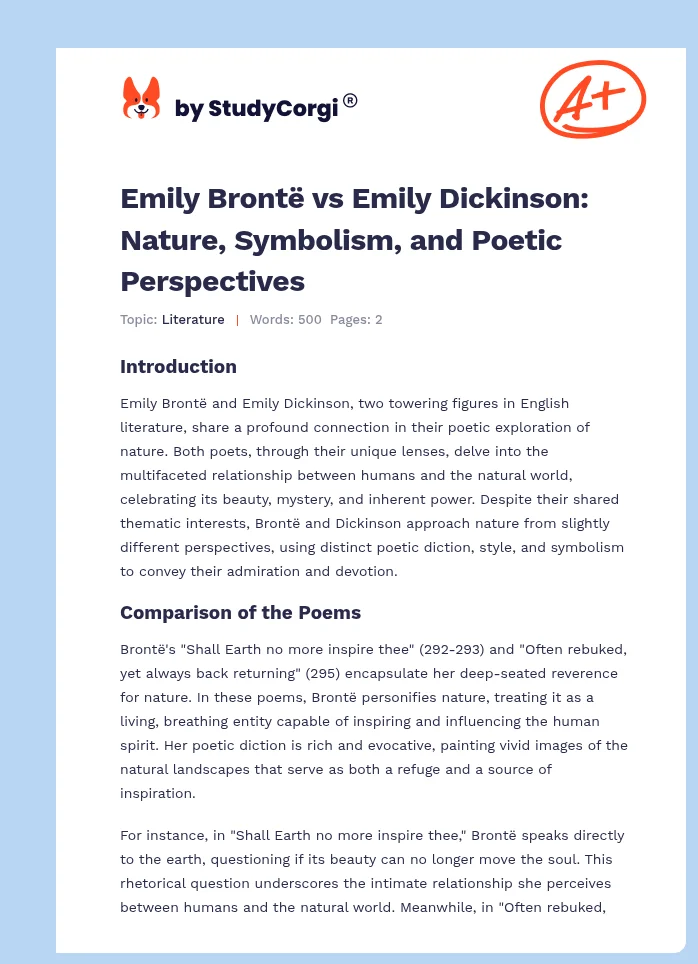 Emily Brontë vs Emily Dickinson: Nature, Symbolism, and Poetic Perspectives. Page 1