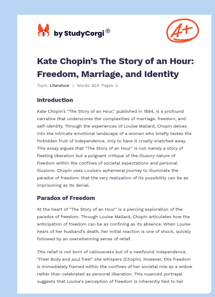 Kate Chopin’s The Story of an Hour: Freedom, Marriage, and Identity. Page 1
