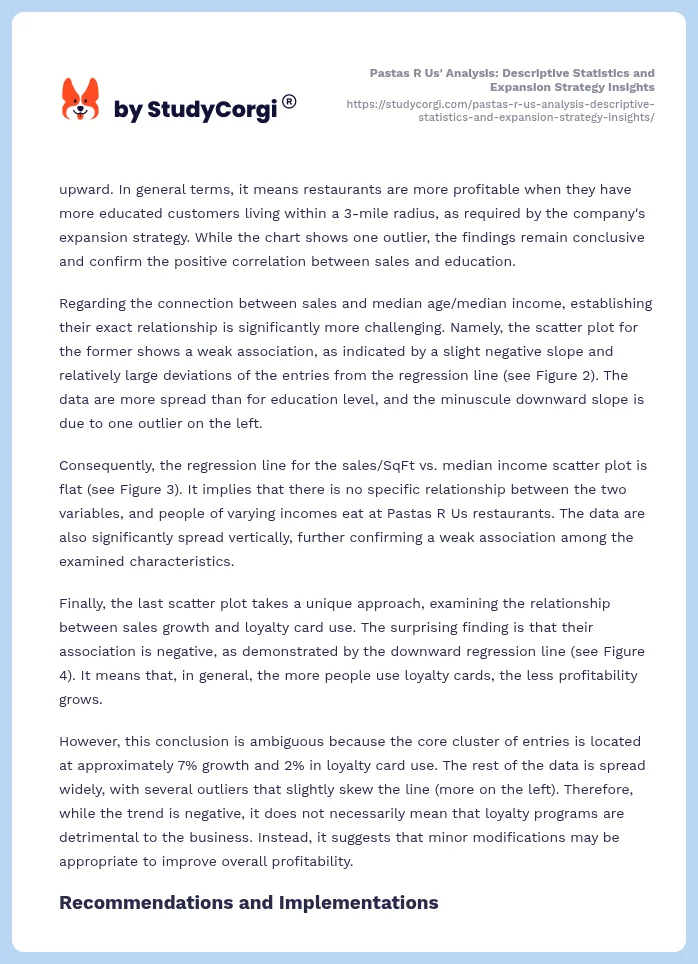 Pastas R Us' Analysis: Descriptive Statistics and Expansion Strategy Insights. Page 2