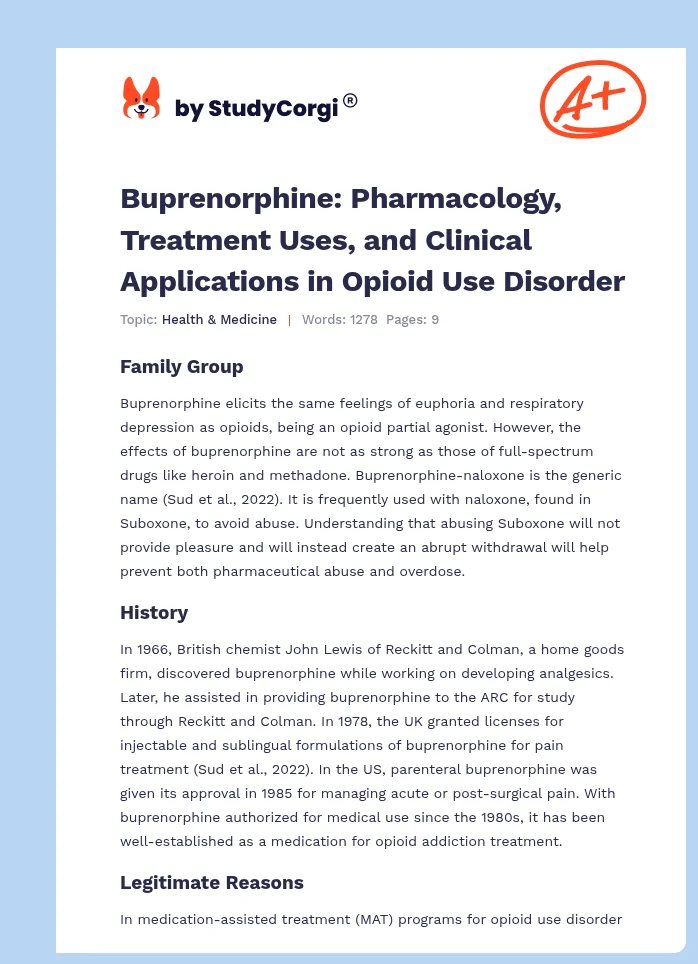 Buprenorphine: Pharmacology, Treatment Uses, and Clinical Applications in Opioid Use Disorder. Page 1