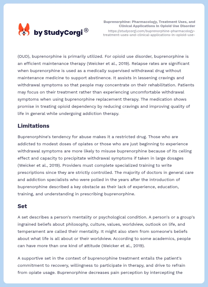 Buprenorphine: Pharmacology, Treatment Uses, and Clinical Applications in Opioid Use Disorder. Page 2