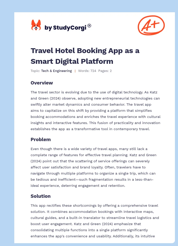 Travel Hotel Booking App as a Smart Digital Platform. Page 1