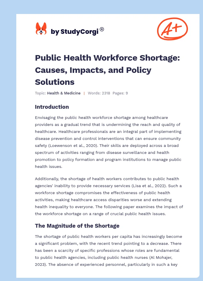 Public Health Workforce Shortage: Causes, Impacts, and Policy Solutions. Page 1