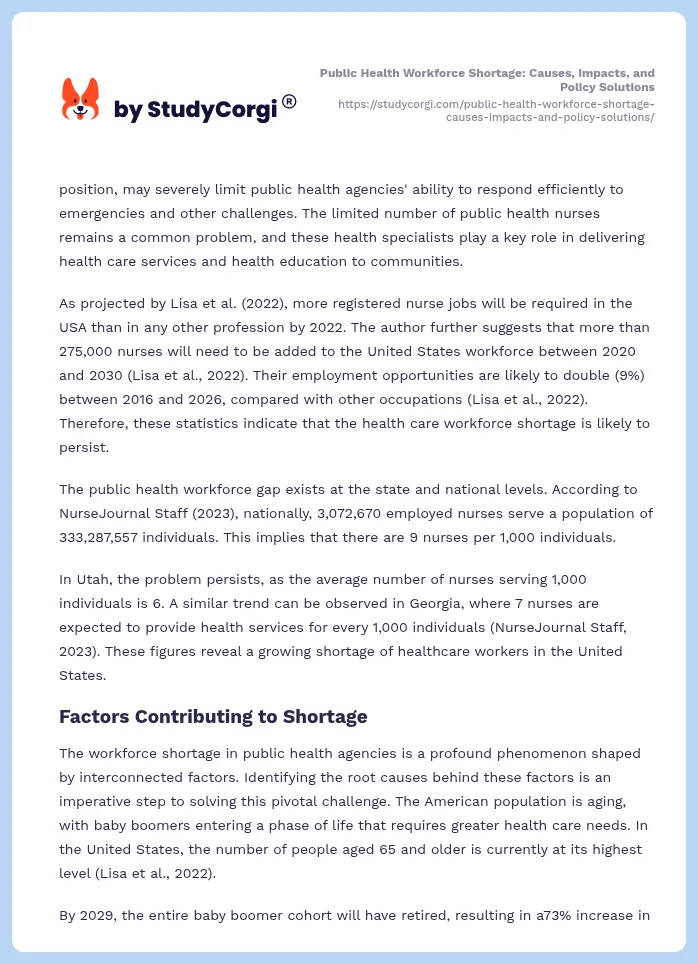 Public Health Workforce Shortage: Causes, Impacts, and Policy Solutions. Page 2
