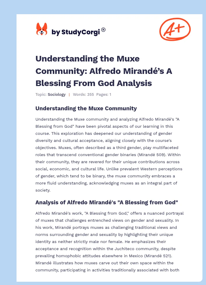 Understanding the Muxe Community: Alfredo Mirandé’s A Blessing From God Analysis. Page 1