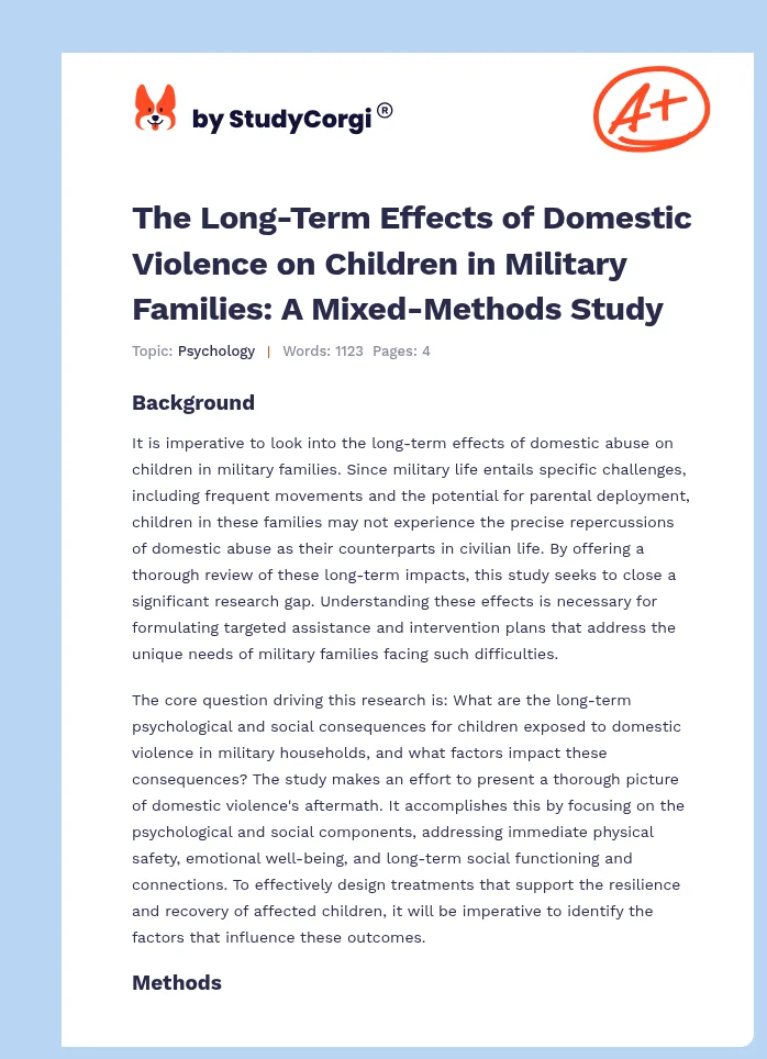 The Long-Term Effects of Domestic Violence on Children in Military Families: A Mixed-Methods Study. Page 1