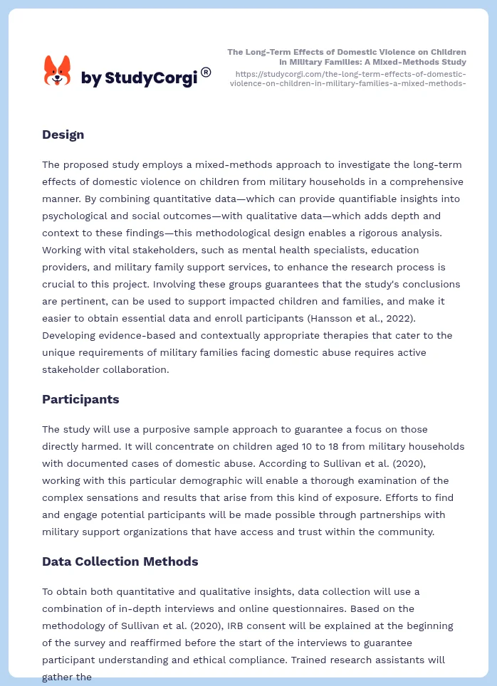 The Long-Term Effects of Domestic Violence on Children in Military Families: A Mixed-Methods Study. Page 2