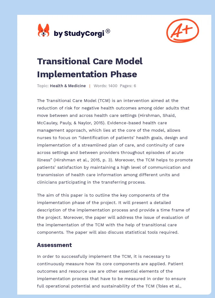 Transitional Care Model Implementation Phase. Page 1