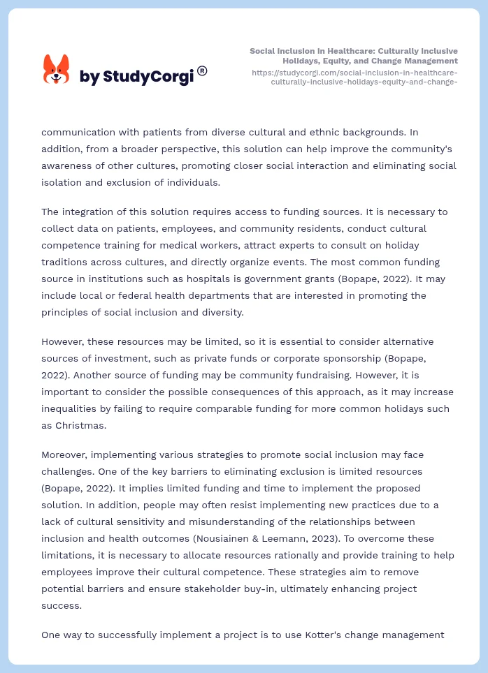 Social Inclusion in Healthcare: Culturally Inclusive Holidays, Equity, and Change Management. Page 2